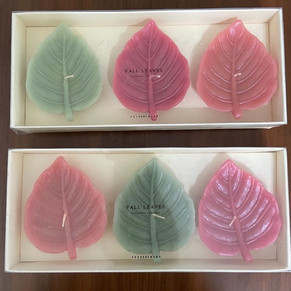 New Pottery Barn Fall Leaves Floating Candle 2 Sets of Three Leaf - Picture 1 of 3